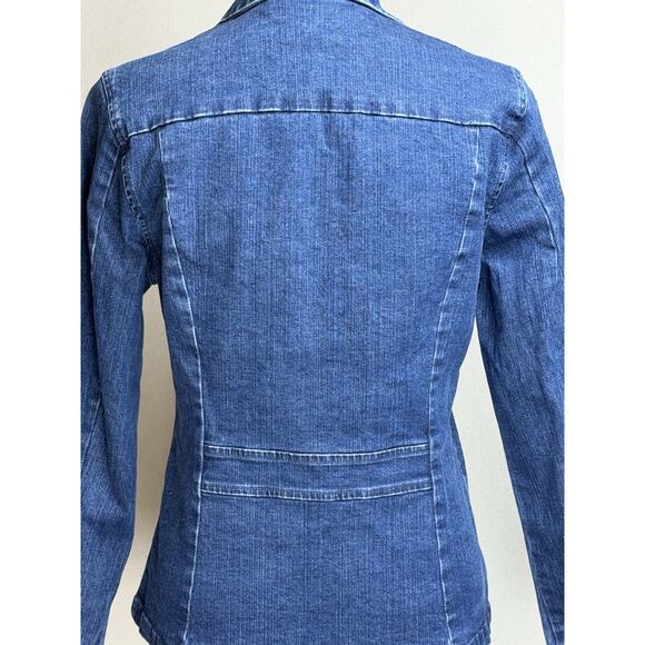 Talbots Women's Stretch Denim Jacket Full Zip Blue Sz 10 Fitted Pockets - Picture 8 of 16